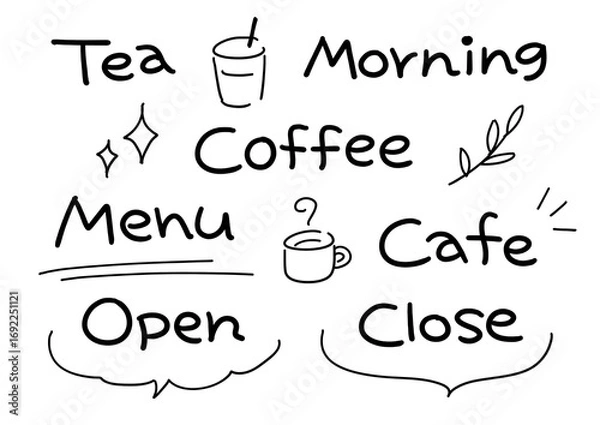 Obraz カフェの手書き文字セット