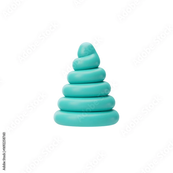 Fototapeta A bright turquoise blue stacking toy with spiraling rings arranged in a pyramid shape on a black background