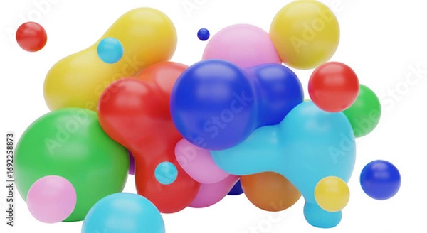 Fototapeta Colorful Abstract Spheres and Blobs Interacting Against a Black Backdrop
