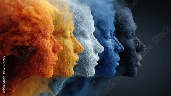 Fototapeta Colorful Human Profiles in a Row, Abstract Art Concept with Gradient Colors