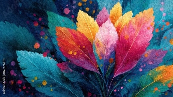 Fototapeta Colorful Feather Abstract Painting with Vivid Colors and Textured Background