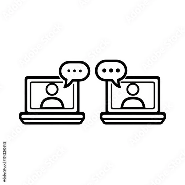 Fototapeta Online meeting video conference call remote work collaboration virtual communication laptop icon , isolated on transparent background
