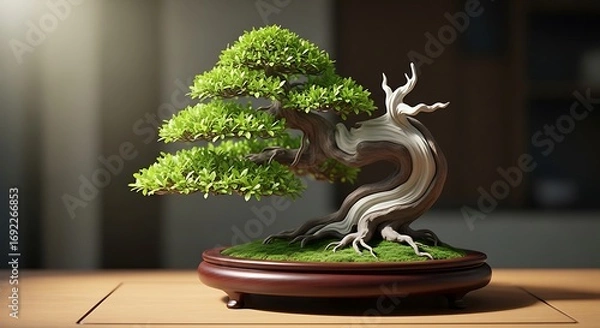 Fototapeta Elegant Bonsai Tree - A Miniature Landscape of Serenity and Growth.