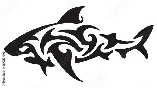 Fototapeta Tribal Shark Silhouette Design with Elegant Flowing Lines and Decorative Patterns for Creative Projects