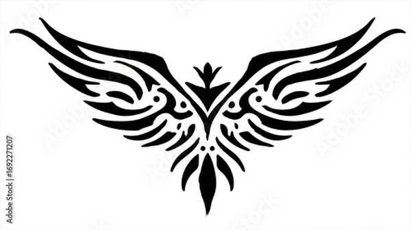 Obraz Elegant black tribal phoenix design with stylized wings and intricate patterns for artistic use