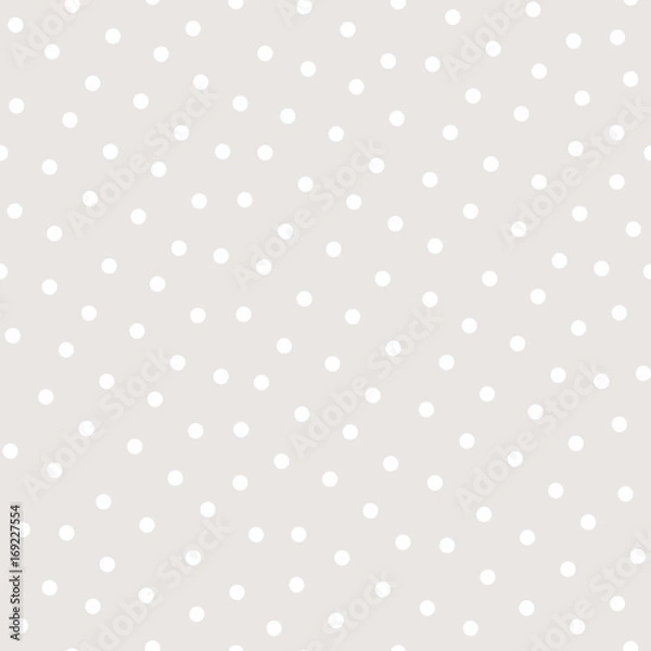 Fototapeta Polka dot seamless pattern, vector monochrome subtle texture in soft pastel colors, white & beige. Abstract repeat background with randomly scattered circles. Design for prints, textile, invitations