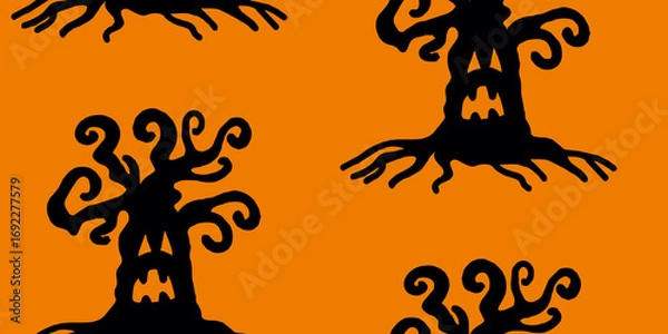 Fototapeta Halloween Spooky Trees on Orange Pattern