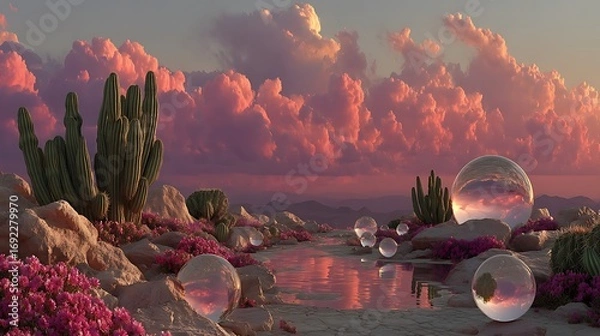 Fototapeta Beautiful desert cactus landscape high resolution image