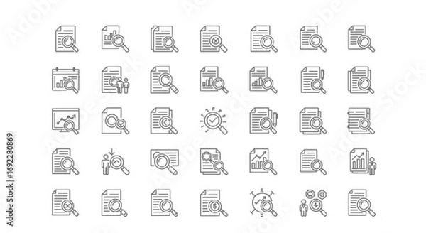 Fototapeta Vector Icons Set of Hand drawn doodle icon set for document search and data analysis. EPS Editable
