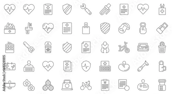 Fototapeta Vector Icons Set of Health Fitness and Medical Outline Icons Set for Web and Mobile. EPS Editable