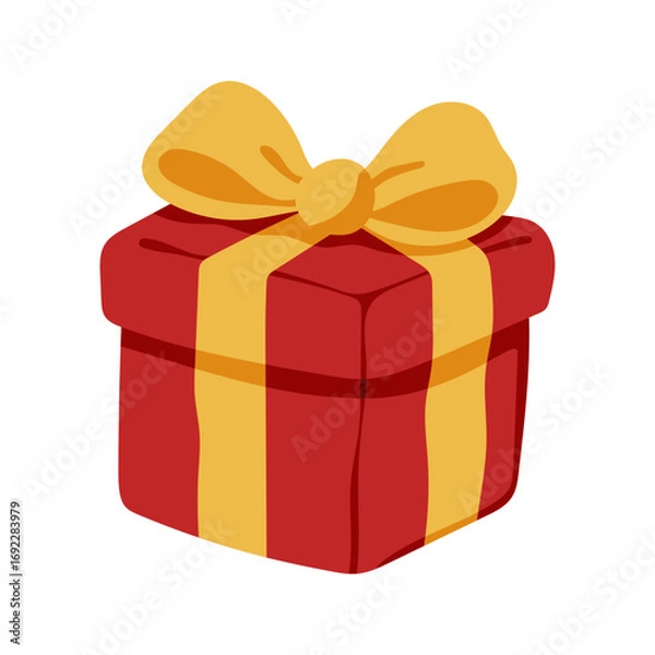 Fototapeta A red box with a yellow ribbon on top. The box is empty and ready to be opened