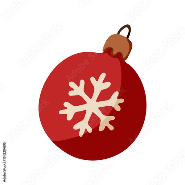 Fototapeta A red ornament with a snowflake on it. The snowflake is white and has a brown tip