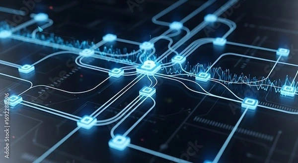 Fototapeta Futuristic Network - Interconnected Nodes and Data Flow in a Digital World.