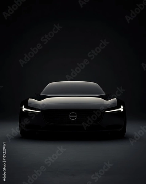 Obraz Electric vehicle with glowing headlights front
