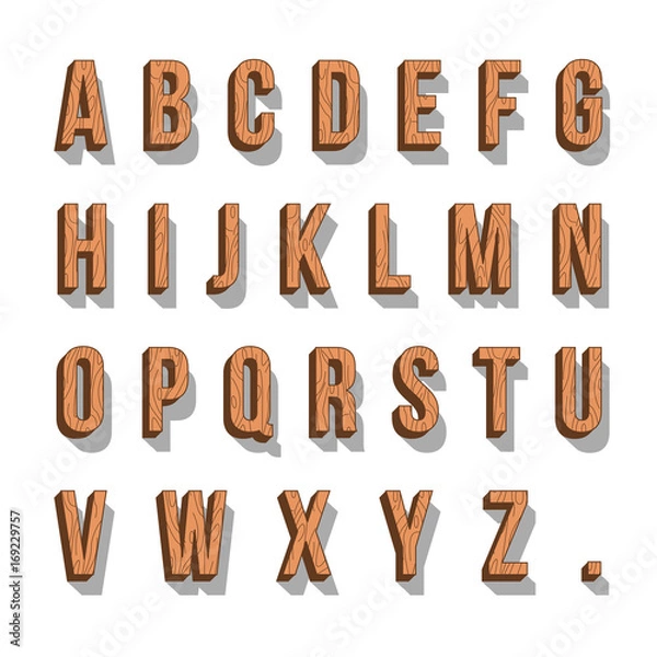 Fototapeta Set of wood alphabet letters. Vector illustration.