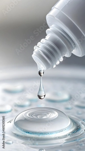 Obraz Pure liquid drop falling from pristine white bottle creating ripples on clean surface
