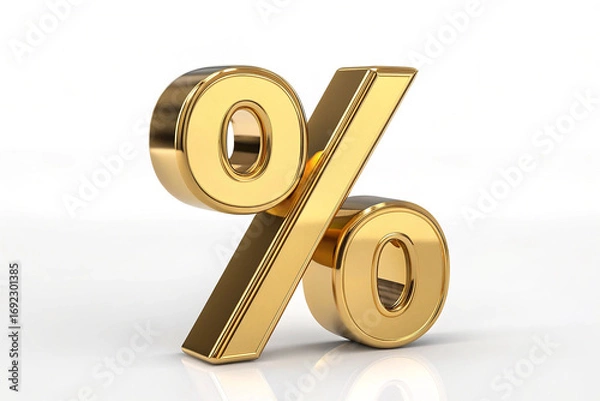 Fototapeta Shiny golden percentage symbol with reflection percent sign