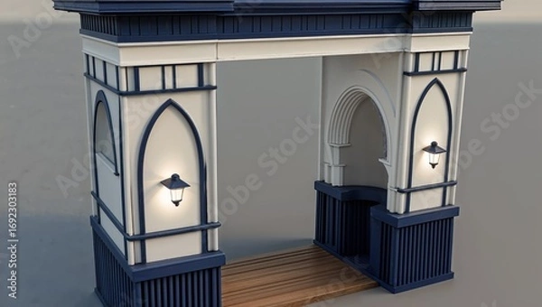 Fototapeta Gothic Archway with Lanterns and Wooden Floor