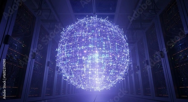 Fototapeta Glowing Sphere in Architectural Space - A Futuristic Vision.