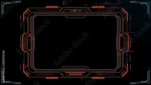 Fototapeta Cyberpunk HUD border, pixel art UI frame, digital glitch accents, vector frame with blank content area