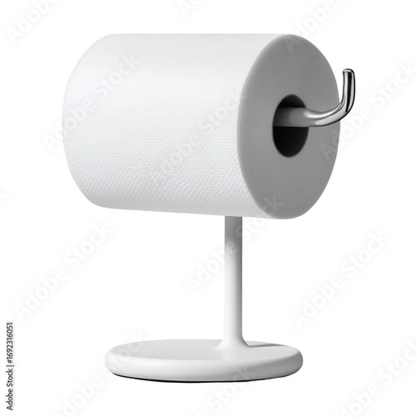 Fototapeta Modern white toilet paper holder with clean roll essential bathroom accessory for stylish homes isolated on png transparent background