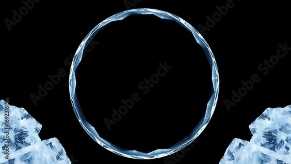 Fototapeta Crystal-cut circular frame icon with icy transparency, blank centered zone