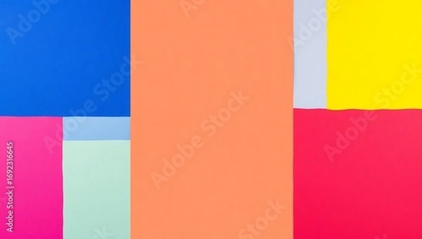 Fototapeta Cubist art-style frame in primary block colors, center left blank