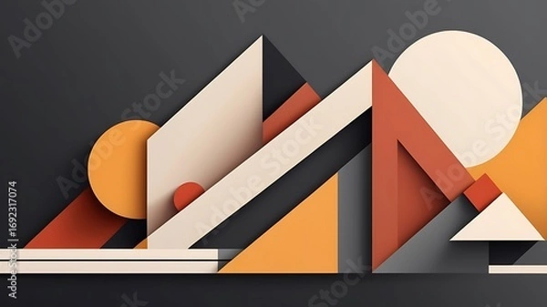 Fototapeta Cubist-style flat abstraction, angular geometry and warm color blocks
