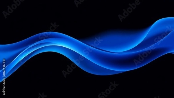 Fototapeta Curved 3D wave lines, blue and navy gradient, elegant abstract motion, vector artwork
