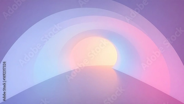 Fototapeta Curved abstract geometry forming a tunnel effect in vector art, centered space free of clutter, soft pastel lights