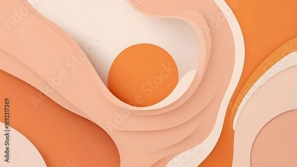 Fototapeta Curved organic abstract shapes in flat style, orange and peach palette