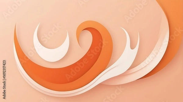 Fototapeta Curved organic abstract shapes in flat style, orange and peach palette