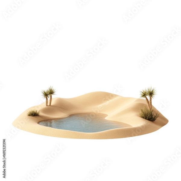 Fototapeta Tranquil desert oasis with palm trees and sand dunes
