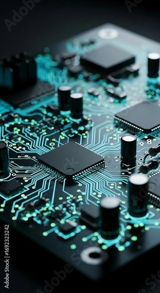 Fototapeta Illuminated Circuit Board - Technologys Glowing Intricacies.