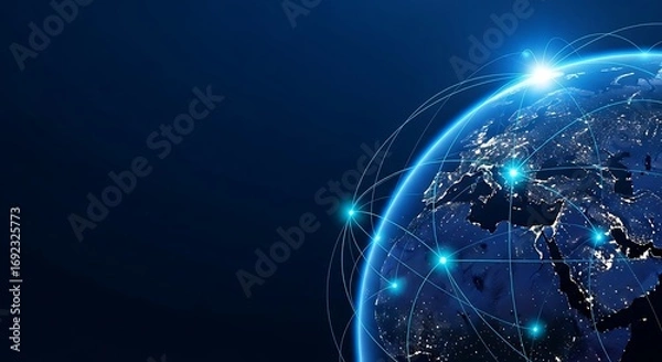 Fototapeta Global network connecting the world with high speed data lines