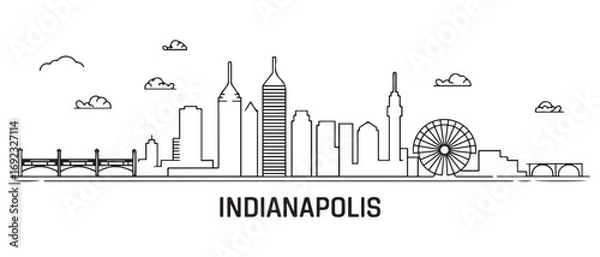 Fototapeta Indianapolis Line Art skyline horizontal banner. Indianapolis, Indiana. Vector template for your design. with white background