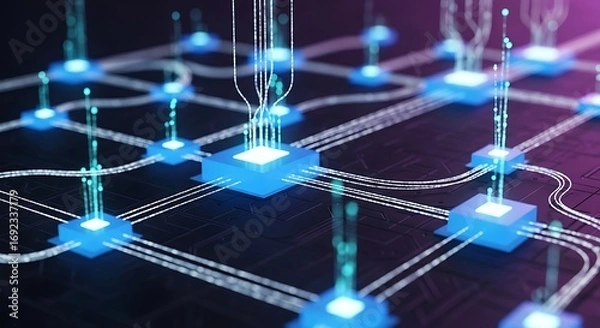 Fototapeta Interconnected Network Nodes - A Digital Web of Communication and Data Flow.