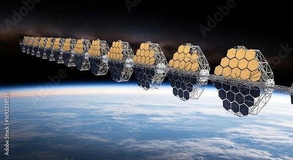 Fototapeta Satellite Constellation Orbiting Earth - A Vision of Future Technology.