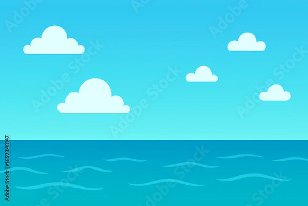 Obraz Flat Ocean and Sky Background with Clouds
