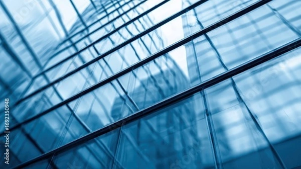 Fototapeta Blurred glass wall of modern business office building at business center use for background in business concept. Corporate business office. Abstract windows. Background for business and technology.