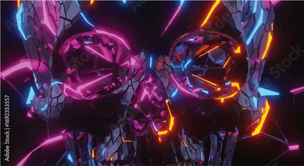Fototapeta Intense abstract skull formed from glowing neon geometric shards in vibrant pink and blue