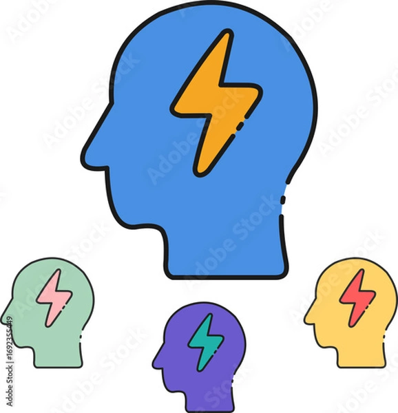 Fototapeta Dynamic brain lightning bolt icons symbolizing innovation, inspiration, and sharp ideas for modern concepts, capturing mental energy and breakthrough moments