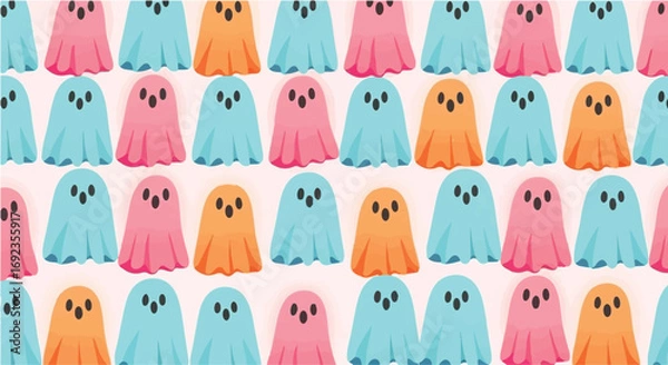 Fototapeta Playful pastel ghosts repeat in a cheerful, whimsical pattern