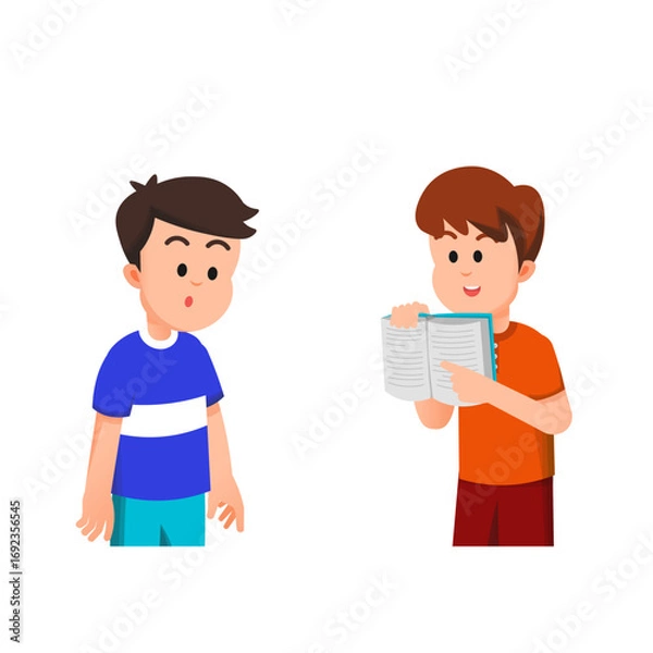 Fototapeta Two children are discussing the contents of the book