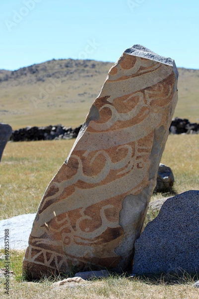 Fototapeta The Shatar Chuluu memorial site is located in Bayanhongor Province, Mongolia. Various animal statues and monuments made of stone date back to the Gokturk period.