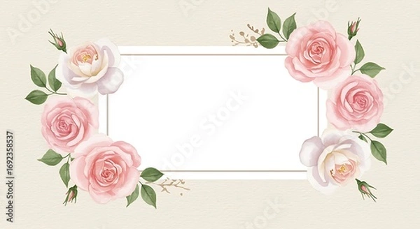 Fototapeta Elegant rose frame with soft pink watercolor floral design perfect for invitations and greeting cards