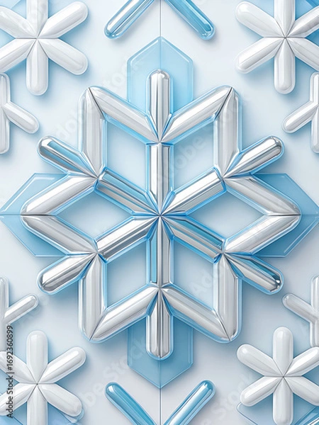 Fototapeta This is a fresh and modern take on classic winter themes. The collection features sophisticated 3D snowflake and geometric patterns in a clean palette of white, blue, and metallic silver, perfect for 
