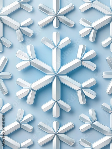 Fototapeta This is a fresh and modern take on classic winter themes. The collection features sophisticated 3D snowflake and geometric patterns in a clean palette of white, blue, and metallic silver, perfect for 