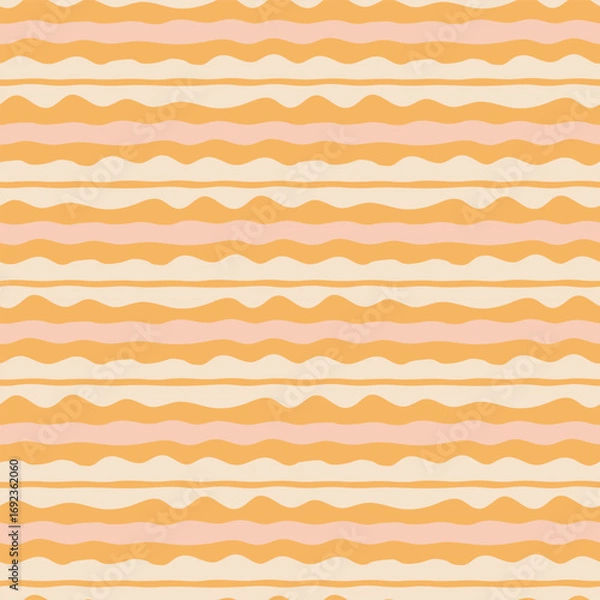 Fototapeta Seamless pattern with orange stripes on yellow background, hand drawn vector illustration for packaging, fabric and textile