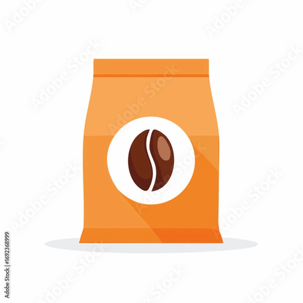 Obraz Orange Coffee Bag With Coffee Bean Icon